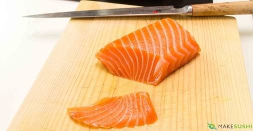 Salmon sashimi slices